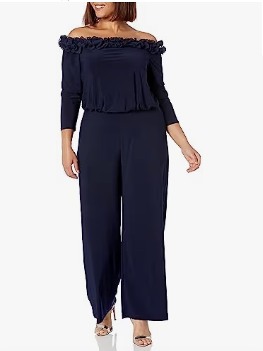 Adrianna Papell Navy Womens Ruffled Blouson Jumpsuit | Size 2 |